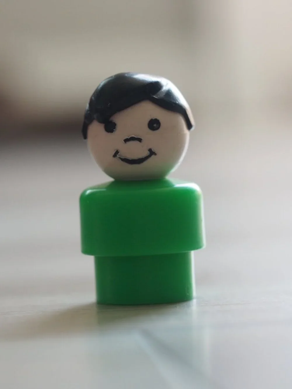 Vintage Fisher Price Little People Boy Green Body Black Hair Figure Toy 2 In